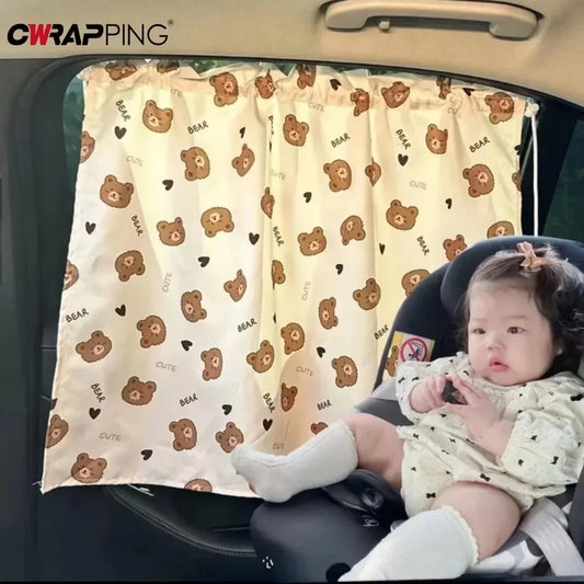 Car Window Sunshade Curtain - Cartoon Suction Cup UV Protection Kids