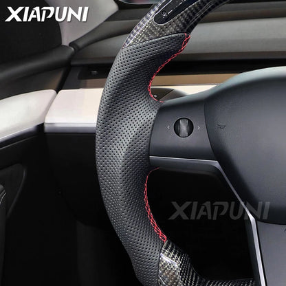 Tesla Model 3 Y LED Steering Wheel - Carbon Fiber Custom Racing Wheel