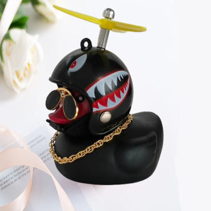 Car Duck with Helmet Wind Pendant - Yellow Duck Bike Accessory