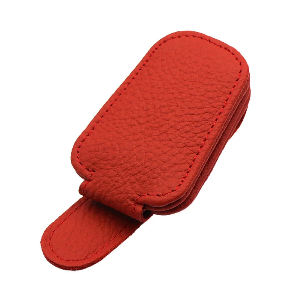 Premium Car Sunglasses Holder - Magnetic Sun Visor Clip with Leather Case for Eyeglasses & Cards