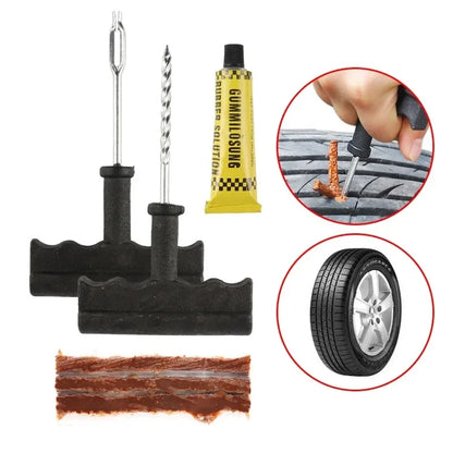 Car Tire Repair Tool Kit - 8 Piece Set with Rubber Strips