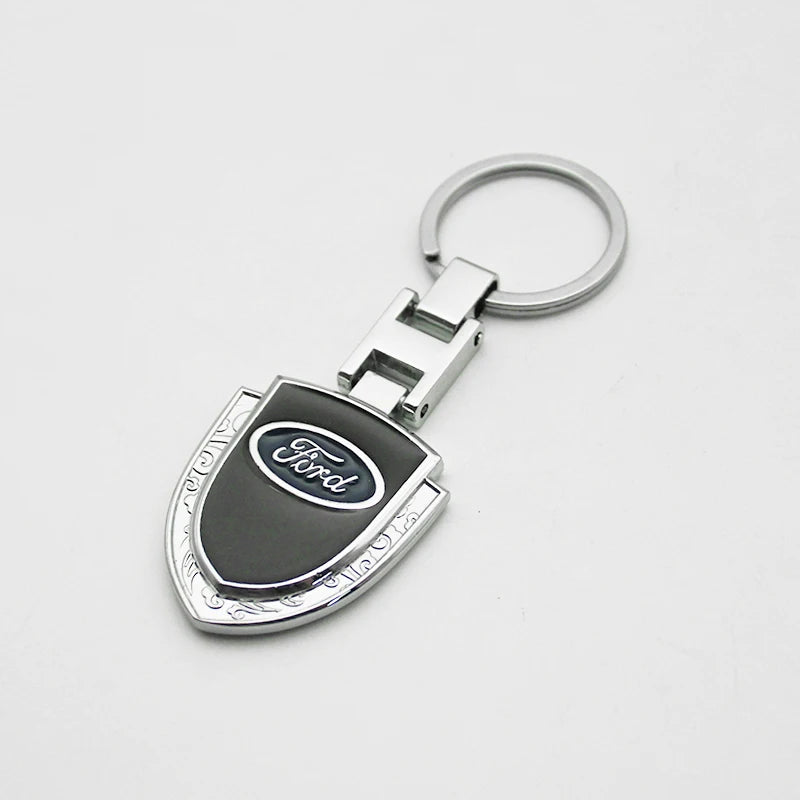Ford 3D Metal Leather Keychain Badge - Car Emblem Key Chain Ring