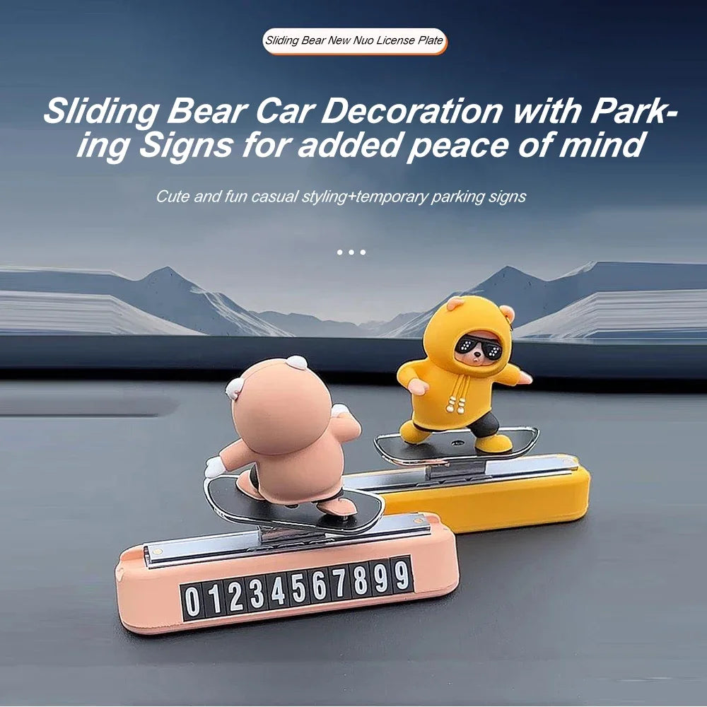 Car Dashboard Decoration - Skateboard Bear Magnetic Parking Plate