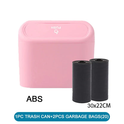 Car Trash Can with Lid - Leak-Proof Mini Waste Container with 300 Bags
