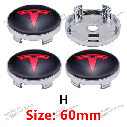Tesla Wheel Center Hub Cap Emblems 60mm - 4pcs Set Car Logo Sticker for Model 3/Y/S/X