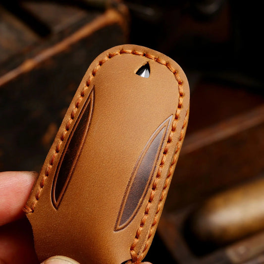 Tesla Leather Key Cover - Keychain Holder Case Protector for Model S/3/X Keyless Remote