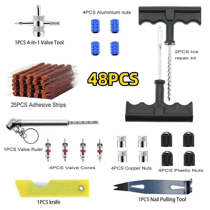 Auto Tire Repair Set 33/57PCS - Heavy Duty Puncture Repair Tools for Car Van Motorcycle