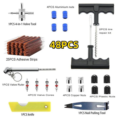 Auto Tire Repair Set 33/57PCS - Heavy Duty Puncture Repair Tools for Car Van Motorcycle