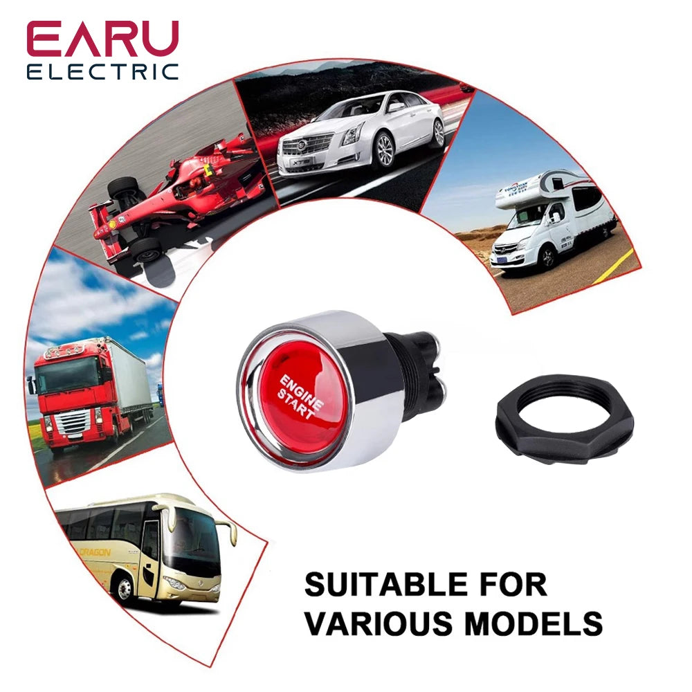 Car Engine Start Ignition Switch - 12V 50A Keyless Push Button Red