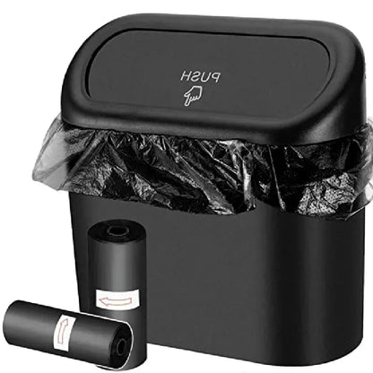 Car Trash Can with Lid - Leak-Proof Mini Waste Container with 300 Bags