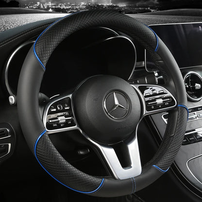 Premium Leather Steering Wheel Cover - Universal 14.5-15 Inch Diamond Pattern