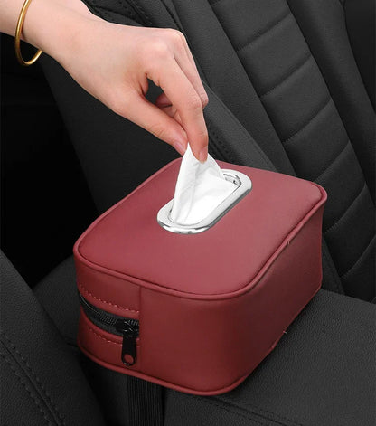 Car Tissue Box Holder - Leather Sun Visor & Console Mount Black