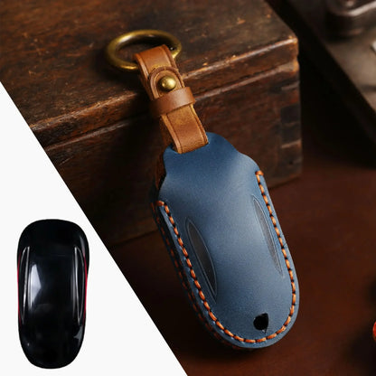 Tesla Leather Key Cover - Keychain Holder Case Protector for Model S/3/X Keyless Remote