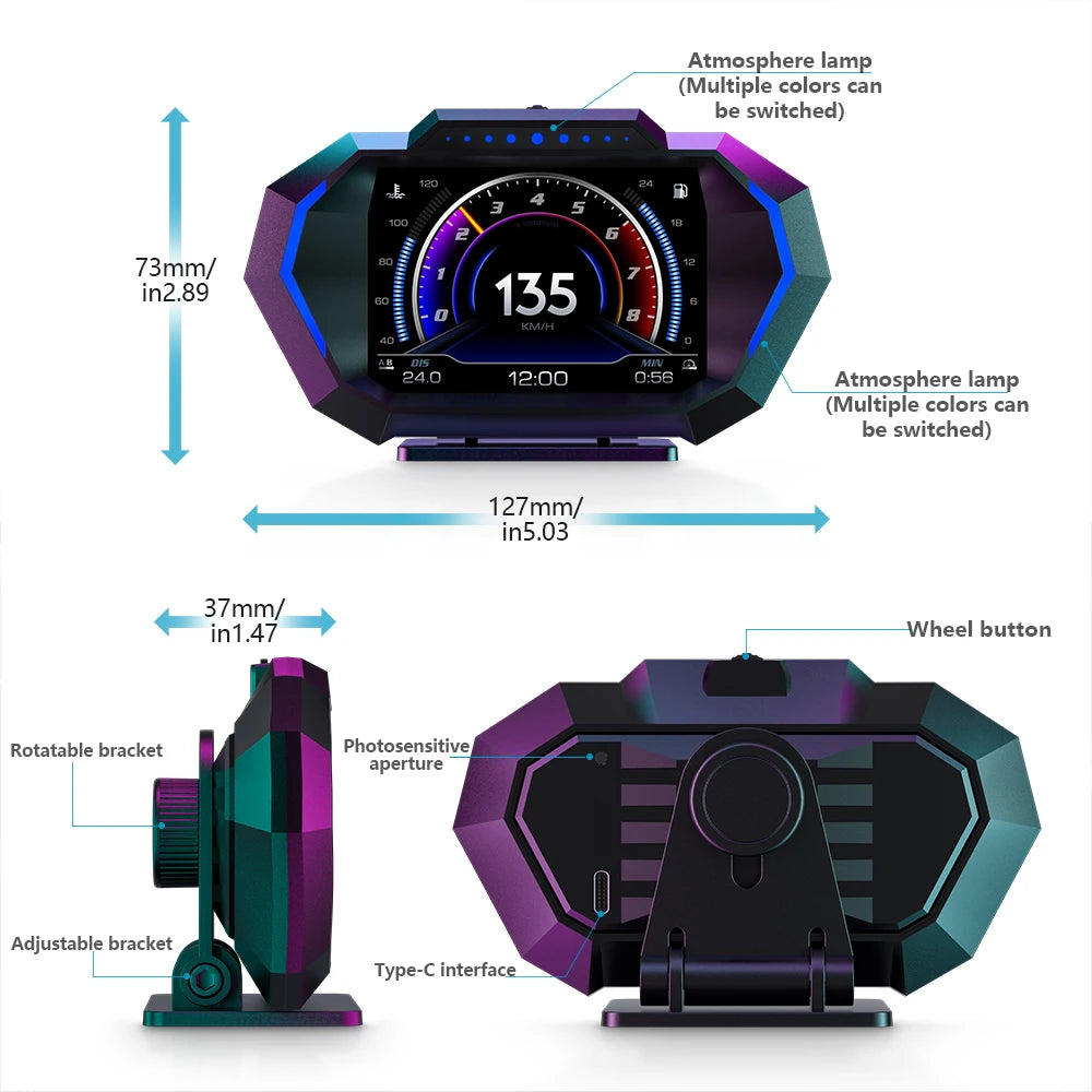 Car HUD Display OBD GPS P24 Digital Speedometer Dashboard Computer