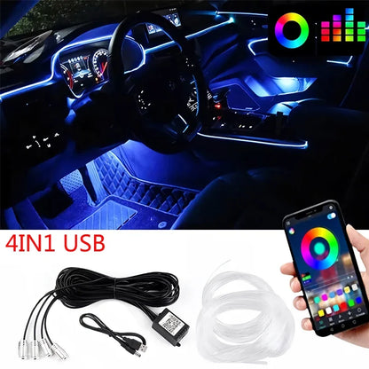 Flexible EL Wire Lights with App Control - Car Interior RGB LED Strip