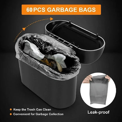 Car Trash Can with Lid - Leak-Proof Mini Waste Container with 300 Bags