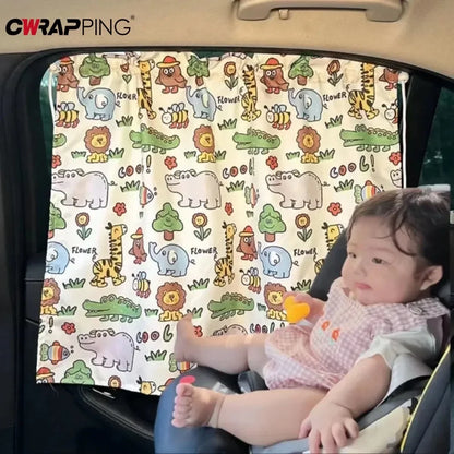 Car Window Sunshade Curtain - Cartoon Suction Cup UV Protection Kids