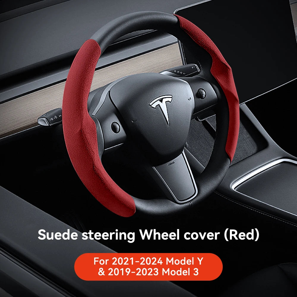 Tesla Model 3/Y Highland Juniper Carbon Fiber Steering Wheel Cover - Premium Leather