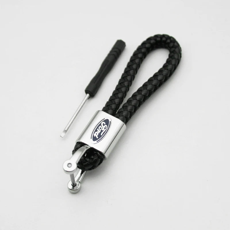 Ford 3D Metal Leather Keychain Badge - Car Emblem Key Chain Ring