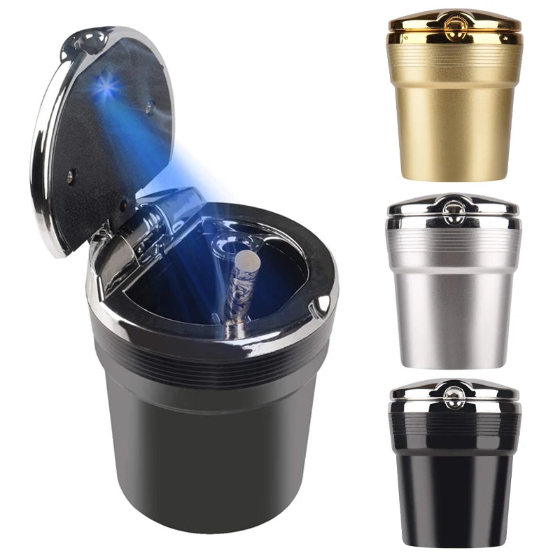 Car Ashtray & Garbage Can with LED Light - Multi-Function Cover