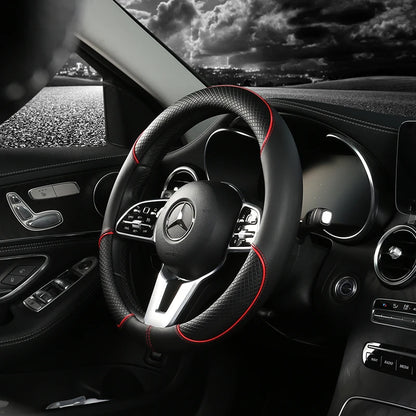 Premium Leather Steering Wheel Cover - Universal 14.5-15 Inch Diamond Pattern