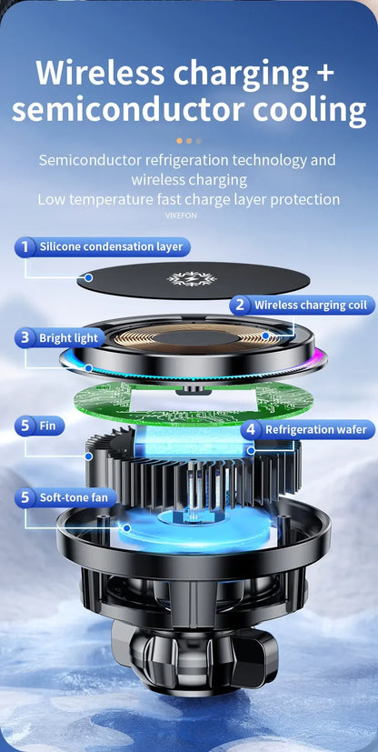 30W Ice Cooling Magnetic Wireless Car Charger - Fast Charging Station for iPhone 15/14/13/12 Pro Max