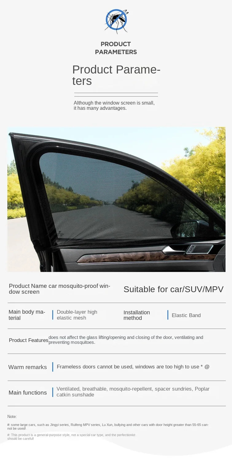 Car Rear Side Window Sunshade - 2pcs UV Mesh Mosquito Protection