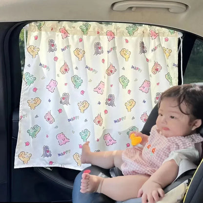 Car Window Sunshade Curtain - Cartoon Suction Cup UV Protection Kids