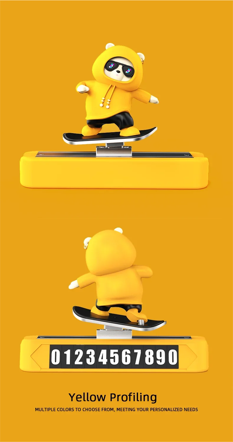 Car Dashboard Decoration - Skateboard Bear Magnetic Parking Plate