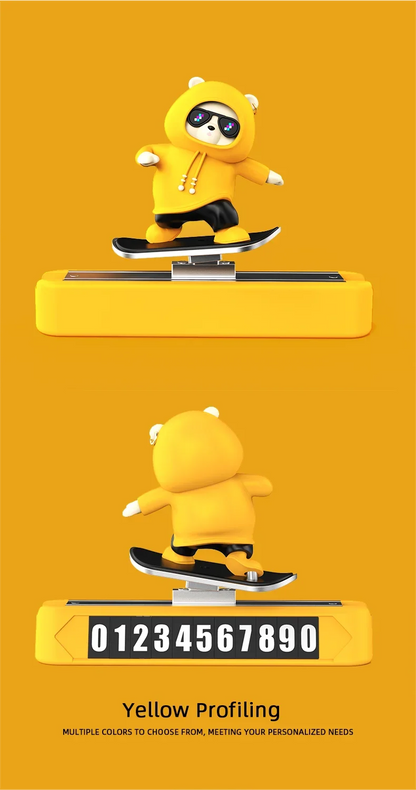 Car Dashboard Decoration - Skateboard Bear Magnetic Parking Plate