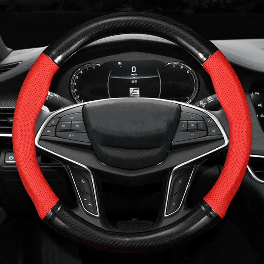 Universal Car Steering Wheel Cover - Carbon Fiber Leather Anti-Slip