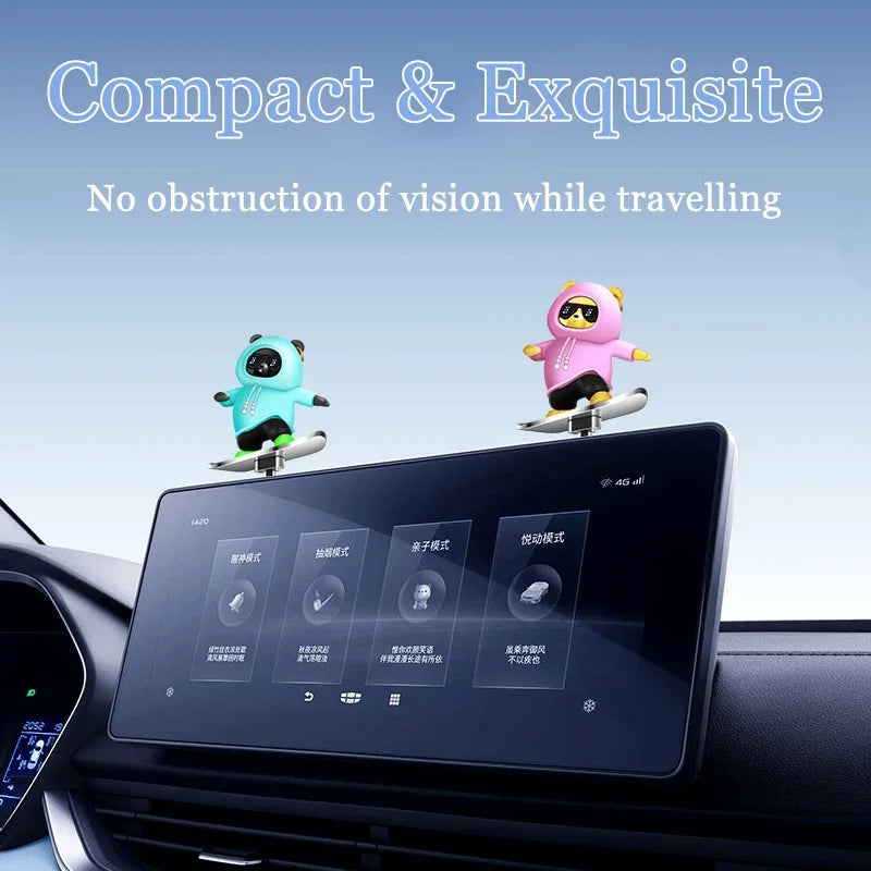 Car Skateboard Bear Decoration - Automatic Sliding Alloy Console Ornament