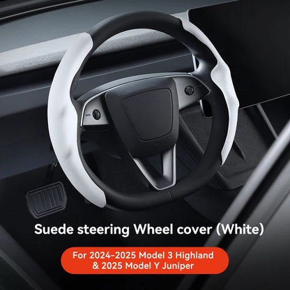 Tesla Model 3/Y Highland Juniper Carbon Fiber Steering Wheel Cover - Premium Leather