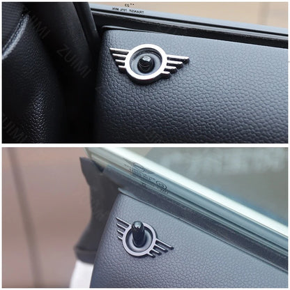 3D Metal Car Door Lock Pin Wing Emblem Badge - Mini Cooper