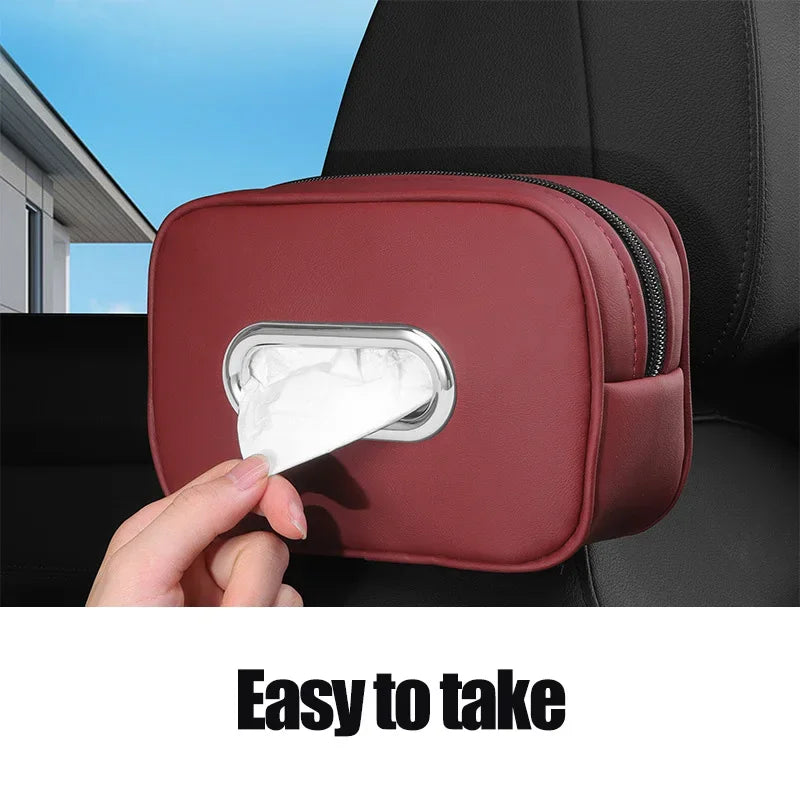 Car Tissue Box Holder - Leather Sun Visor & Console Mount Black