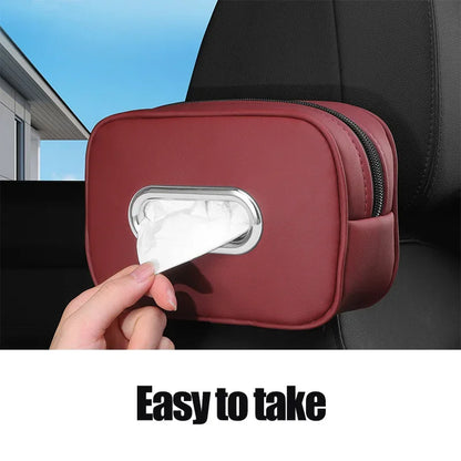 Car Tissue Box Holder - Leather Sun Visor & Console Mount Black