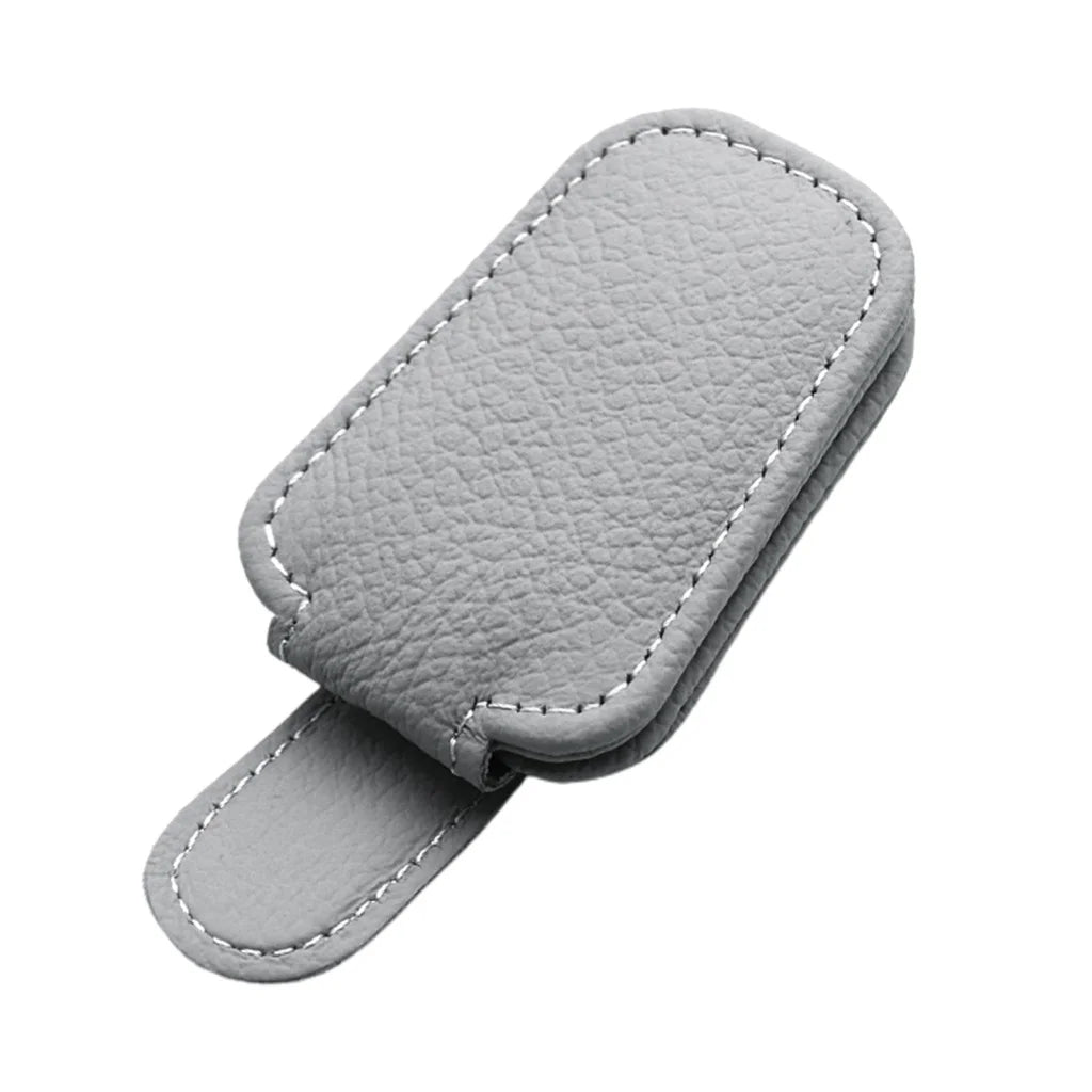 Premium Car Sunglasses Holder - Magnetic Sun Visor Clip with Leather Case for Eyeglasses & Cards