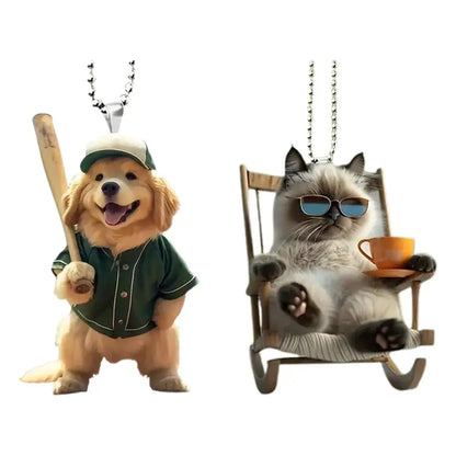 2D Acrylic Car Pendant - Rearview Mirror Hanging Ornament Dog/Cat