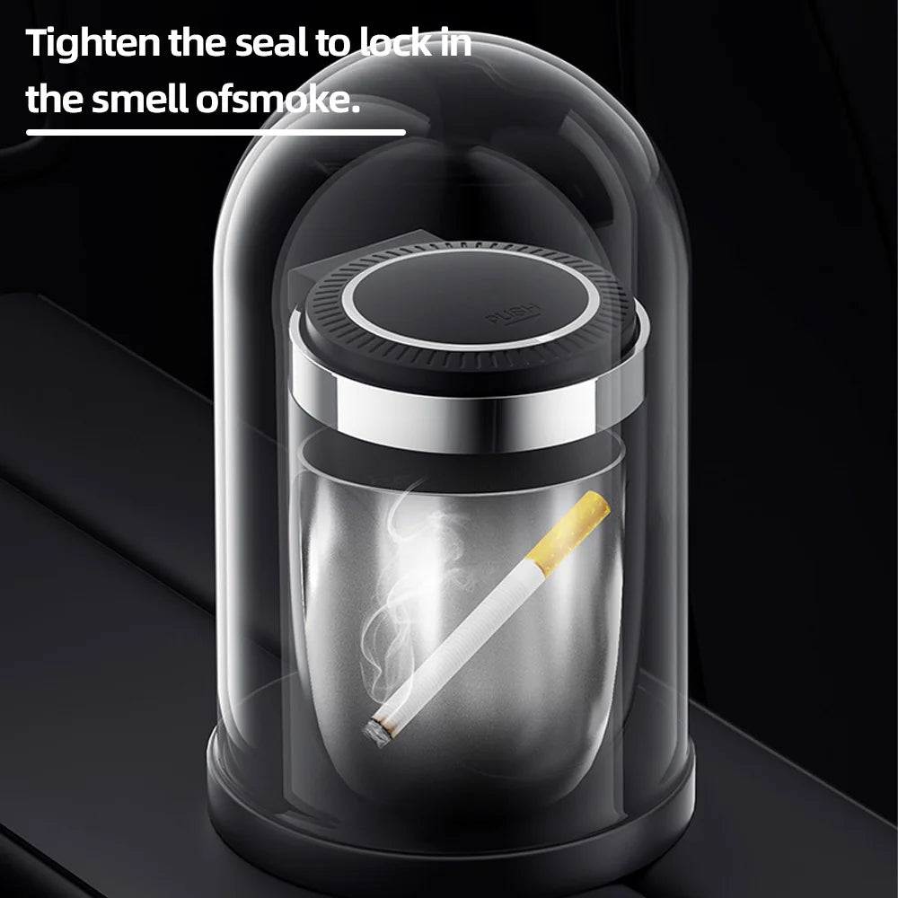 Car Cigarette Ashtray Cup with LED Light & Lid - Black Portable