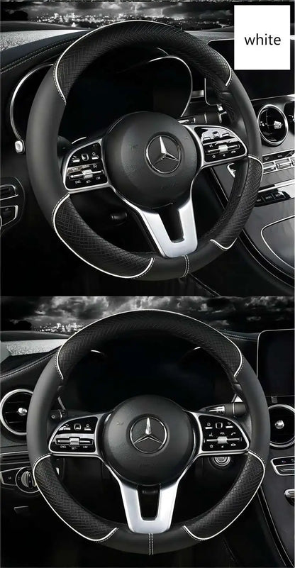 Premium Leather Steering Wheel Cover - Universal 14.5-15 Inch Diamond Pattern
