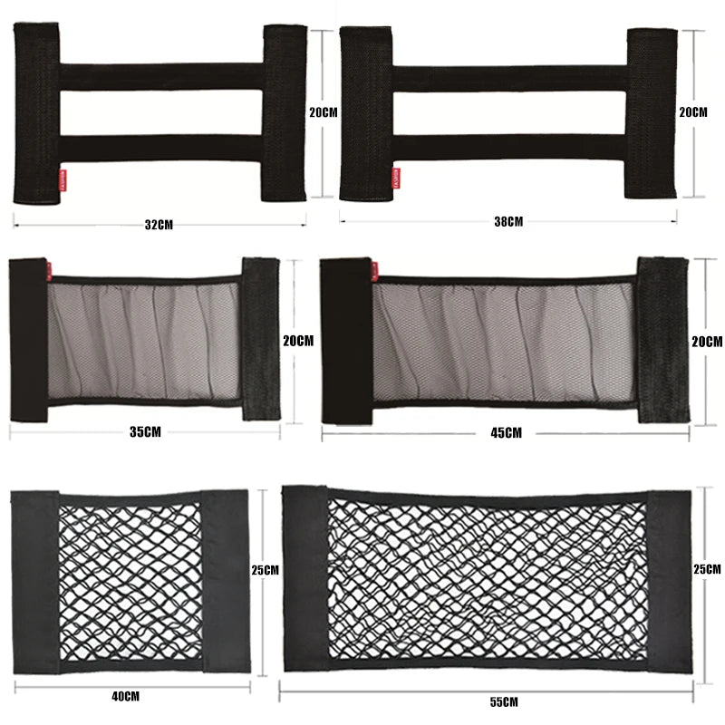 Universal Car Storage Net - Elastic Mesh Organizer for Back Seat & Trunk with Magic Sticker Installation
