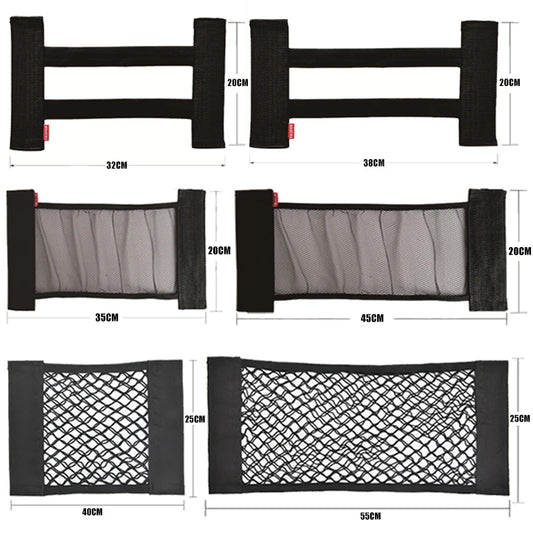 Universal Car Storage Net - Elastic Mesh Organizer for Back Seat & Trunk with Magic Sticker Installation