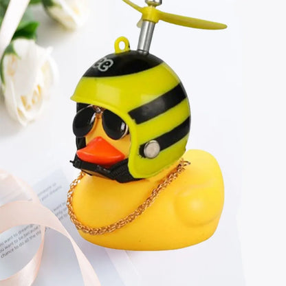 Car Duck with Helmet Wind Pendant - Yellow Duck Bike Accessory