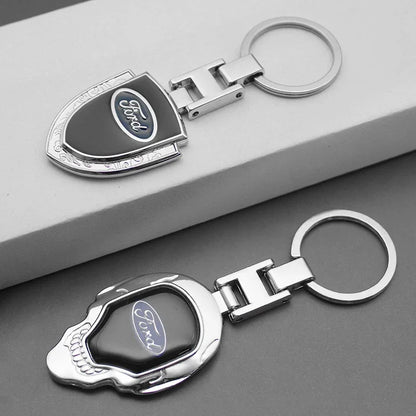 Ford 3D Metal Leather Keychain Badge - Car Emblem Key Chain Ring