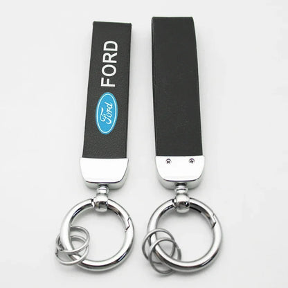 Ford 3D Metal Leather Keychain Badge - Car Emblem Key Chain Ring