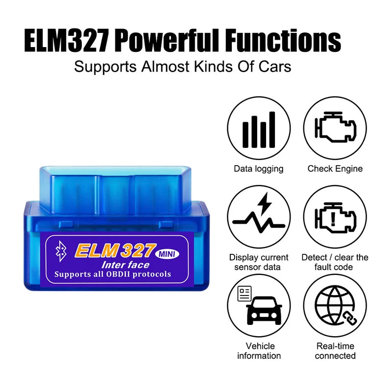 Mini ELM327 Bluetooth OBD2 Scanner - Car Diagnostic Code Reader Tool