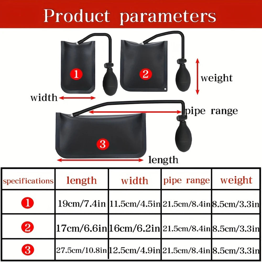 Air Wedge Bag 3-Piece Set - Commercial Grade Inflatable Leveling Kit