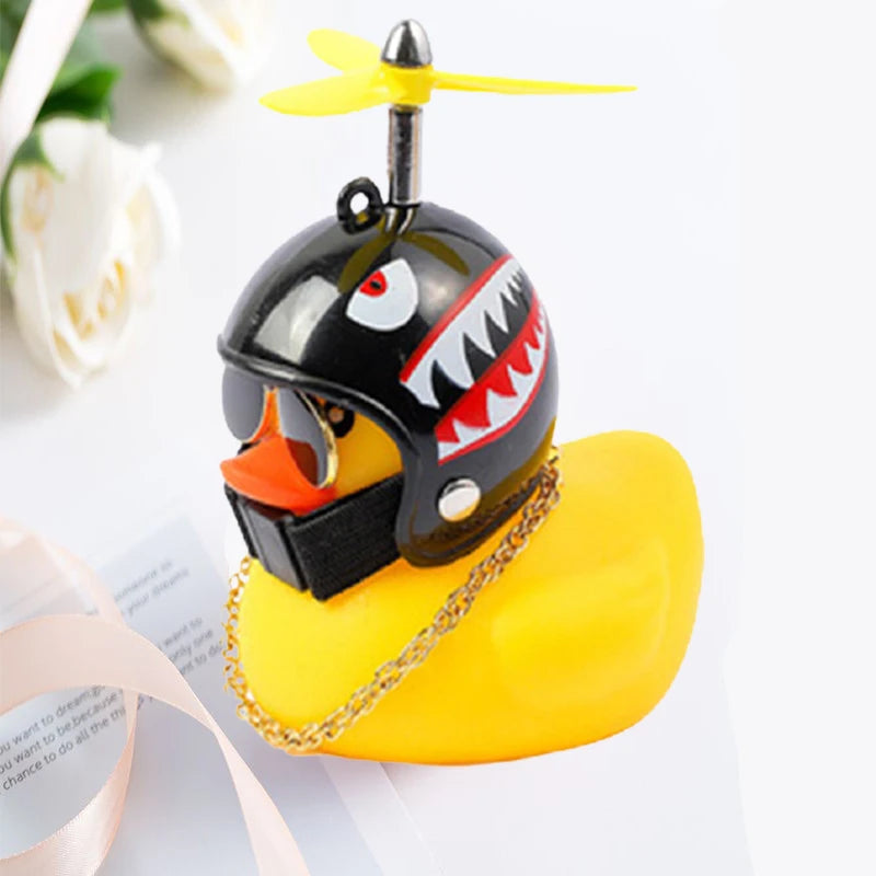 Car Duck with Helmet Wind Pendant - Yellow Duck Bike Accessory