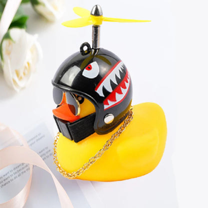 Car Duck with Helmet Wind Pendant - Yellow Duck Bike Accessory