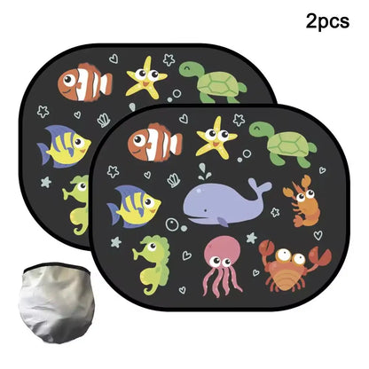Cartoon Car Sunshade for Children - Side Window Sunvisor with Storage Bag PVC Mesh Cover